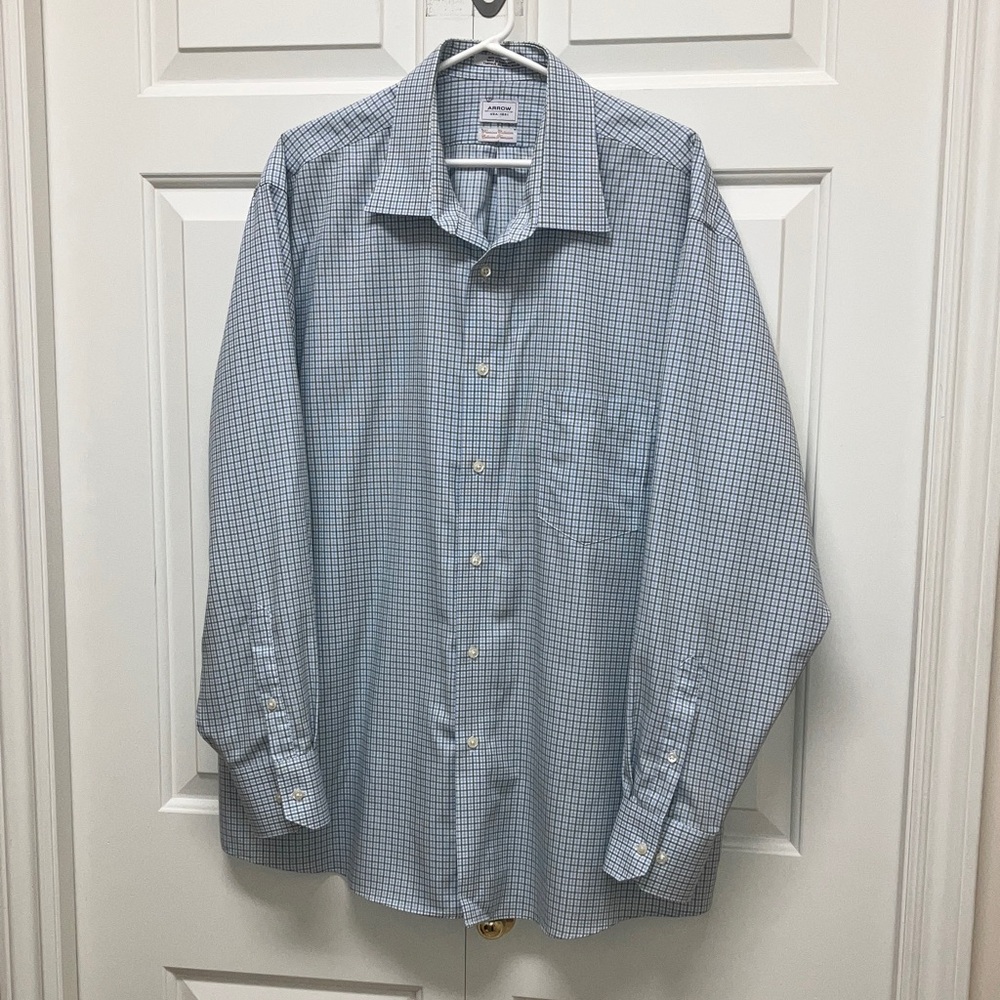Arrow button down long sleeve dress shirt, Premium Collection, blue, 18 neck